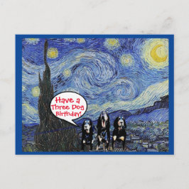 Coonhound Starry Night,3 Hund Birthday Spoof  Vykort