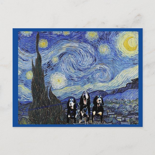 Coonhound Starry Night, Fine Art Spoof Vykort (Framsida)