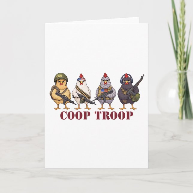 Coop Troop Funny 4th of July Military Hens  Kort (Framsida)