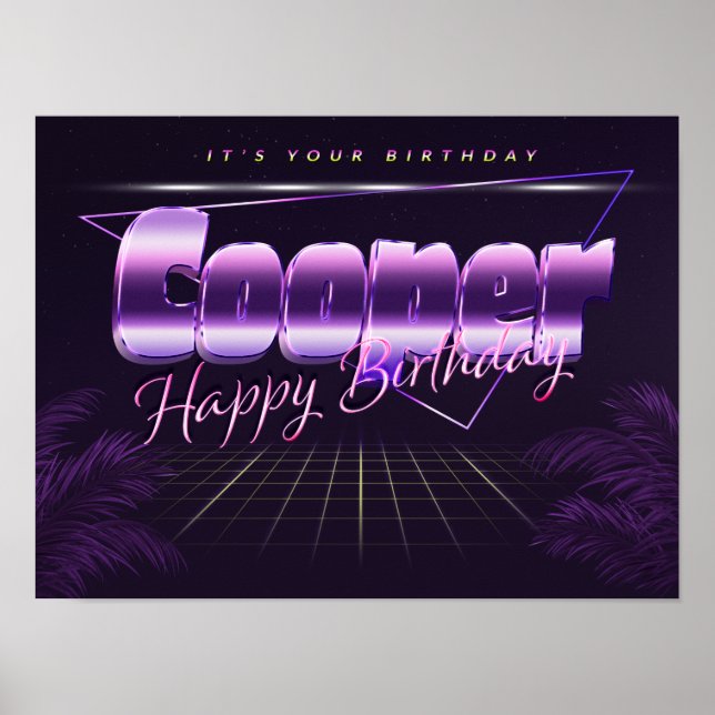 Cooper Namn Vorname lila retro Poster Geburtstag (Framsidan)