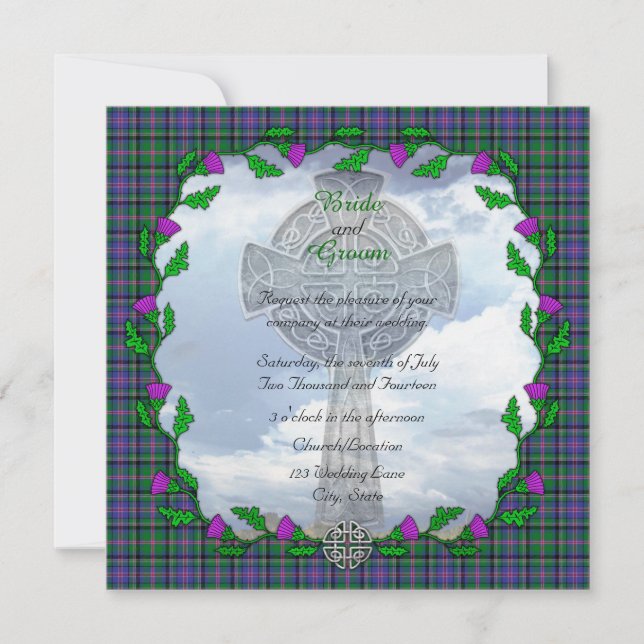 Cooper Scottish Bröllop Square-inbjudan Inbjudningar (Framsida)