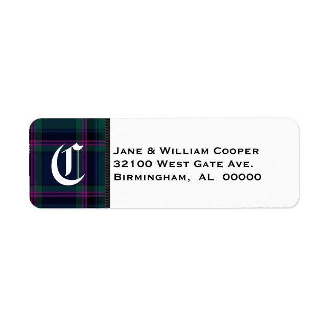 Cooper Tartan Play Monogram Adressetiketters Returadress Etikett (Framsidan)