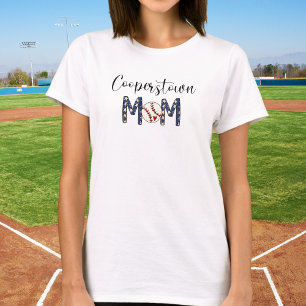 Cooperstown Mamma Baseball / Heart Patriotiska Stj T Shirt