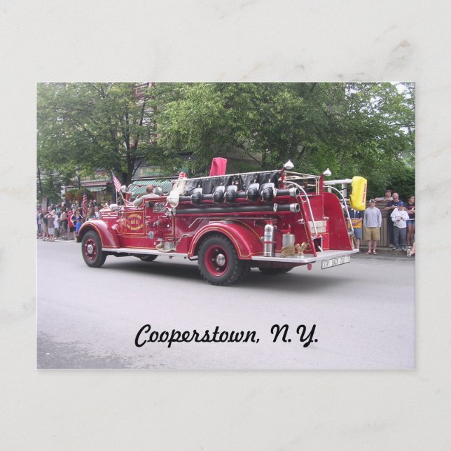 Cooperstown, N.Y. Retrött Fire Lastbil Vykort (Framsida)