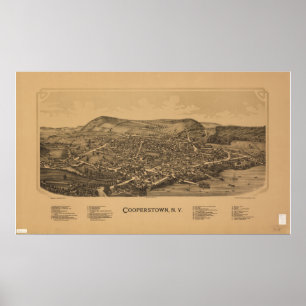 Cooperstown New York 1890 Antique Panoramic Karta Poster