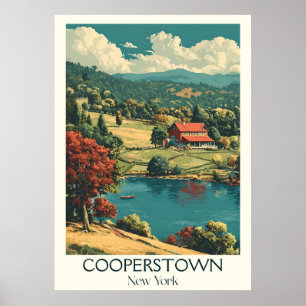Cooperstown New York Vintage Sjö Rural Art Poster