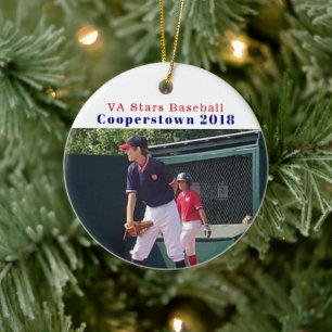 Cooperstown NY Baseball Player Photo Roligt Memori Julgransprydnad Keramik