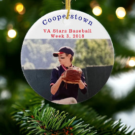 Cooperstown NY Baseball Player Photo Roligt Week Julgransprydnad Keramik