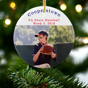 Cooperstown NY Baseball Player Photo Roligt Week Julgransprydnad Keramik