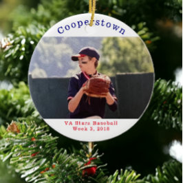 Cooperstown NY Baseball Player Photo Team Namn Julgransprydnad Keramik