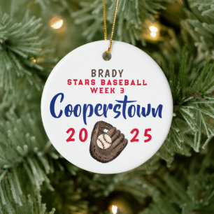 Cooperstown NY Baseball Roligt Facts Santa Hat Anp Julgransprydnad Keramik