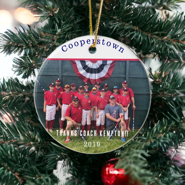 Cooperstown NY Baseball Team Coacher Photo Gift Julgransprydnad Keramik (Skapare uppladdad)