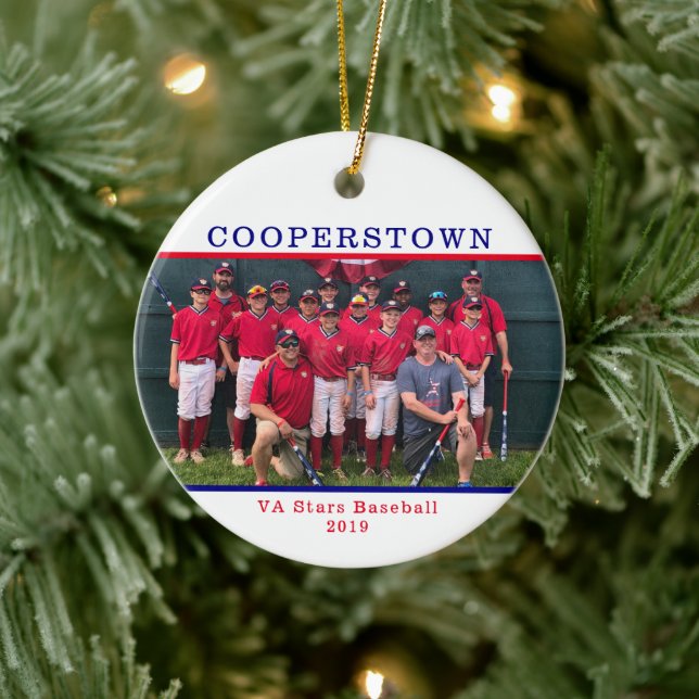 Cooperstown NY Baseball Team Photo Team Namn Facts Julgransprydnad Keramik (Träd)