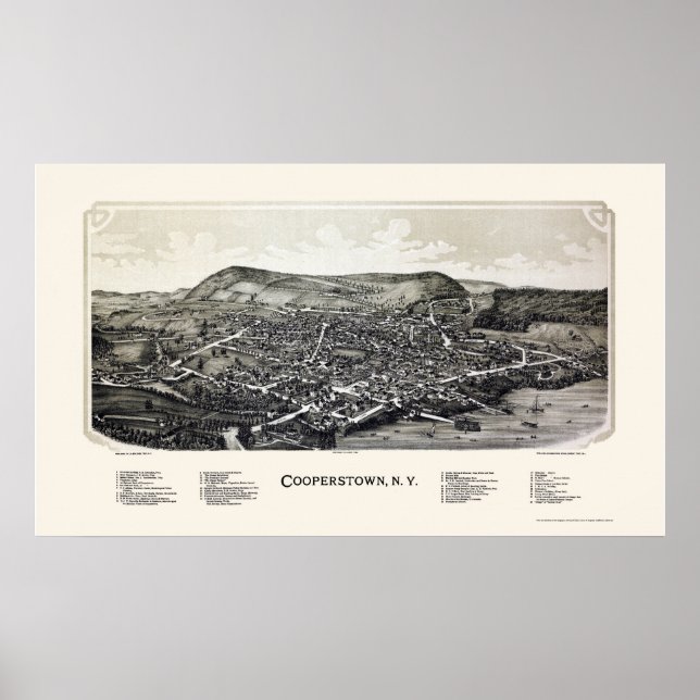 Cooperstown, NY Panoramic Karta - 1890 Poster (Framsidan)