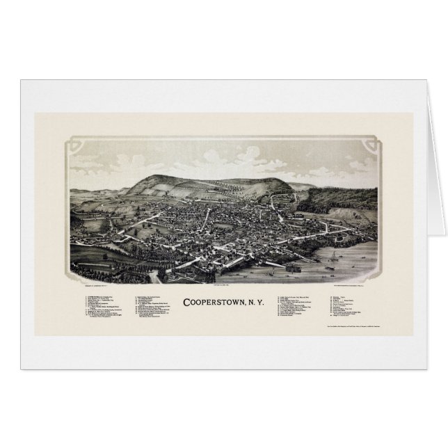 Cooperstown panorama- karta för NY - 1890 Hälsningskort (Framsidan Horizontal)