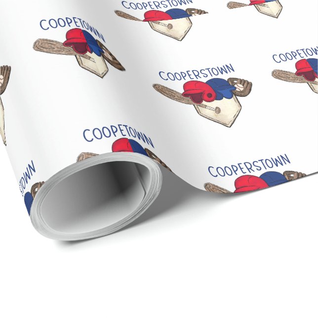 Cooperstown Röd Blå Basebollutrustning Presentpapper (Rullad Hörn)