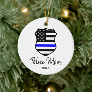 Cop Shield of Police Mamma Personlig Tillsatta lag Julgransprydnad Keramik