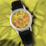 Copa de Oro Armbandsur<br><div class="desc">Måla "Copa de Oro"-samlingen Anpassa ett fantastiskt kvinnoklassiskt läderskåp från eWatchFactory. Ett läderband i äkta kramar handleden och ett legerat fodral skyddar klostret ansikte. Anpassa på produktsidan eller klicka på knappen "Anpassa" om du vill ha fler designalternativ. Utformningen skapades från min målning "Copa de Oro" och hämtade en scen från...</div>