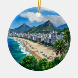 Copacabana Beach Rio Brasilien Vattenfärg Julgransprydnad Keramik