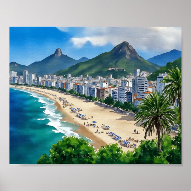 Copacabana Beach Rio Brazi Watercolor Poster (Framsidan)