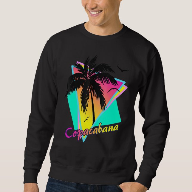 Copacabana Tropical Summer Beach Handflatan Träd S Lång Ärmad Tröja (Framsida)