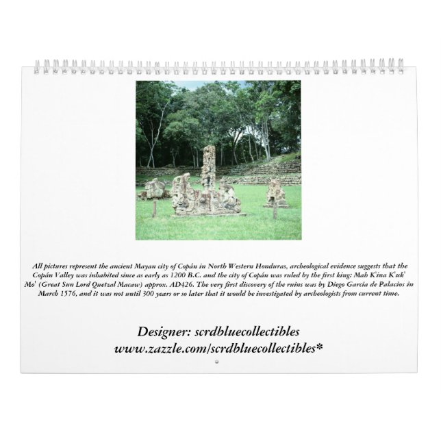 Copan Ancient Mayan Ruins Honduras Photo Designad Kalender (Baksida)