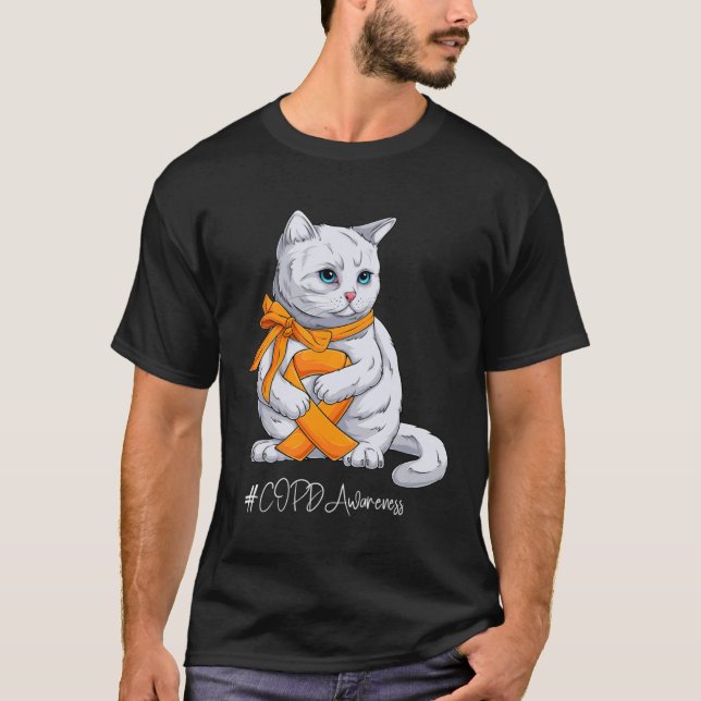 COPD Awareness Month Orange Ribbon Cat T Shirt (Framsida)