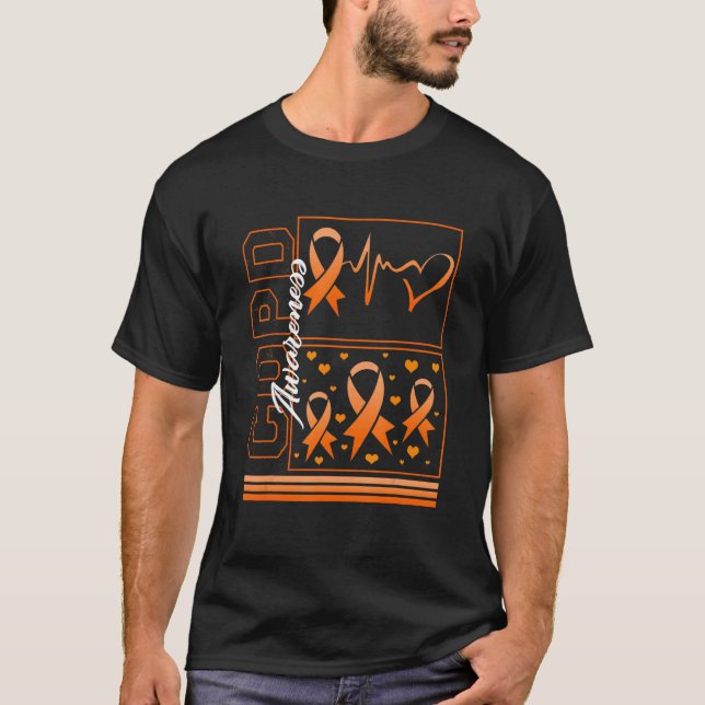 COPD Awareness Orange Heartbeat Ribbon Lung Diseas T Shirt (Framsida)