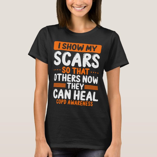 COPD Awareness Show my Scars Orange Ribbon T Shirt (Framsida)