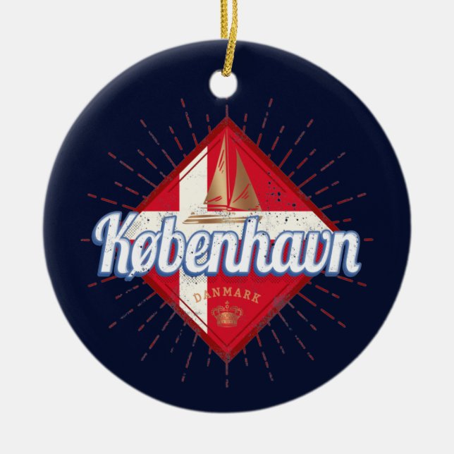 Copenhagen Capital Danmark Retro Sailing Frakt Julgransprydnad Keramik (Framsidan)