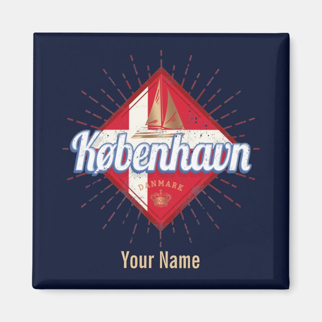 Copenhagen Capital Danmark Retro Sailing Frakt Magnet (Framsidan)