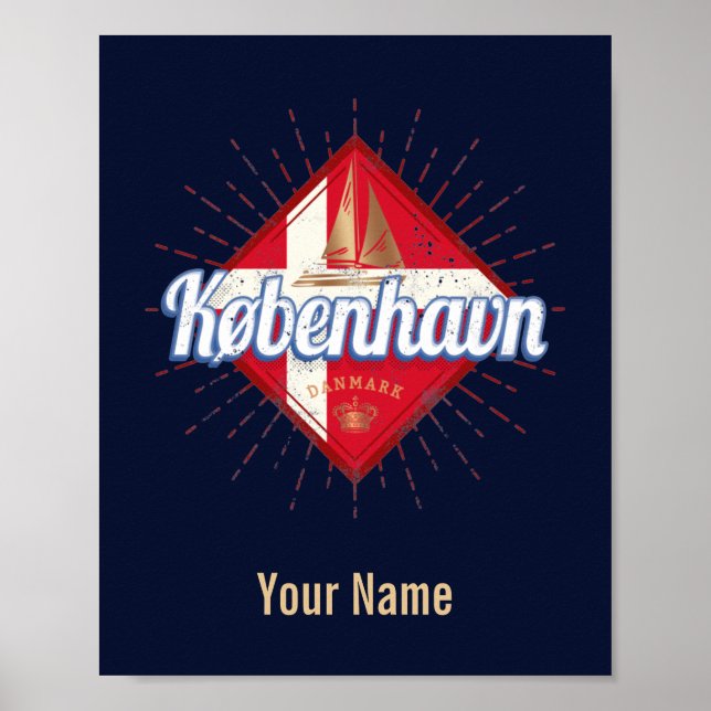 Copenhagen Capital Danmark Retro Sailing Frakt Poster (Framsidan)