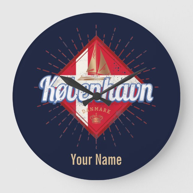 Copenhagen Capital Denmark Retro Sailing Ship Stor Klocka (Framsida)
