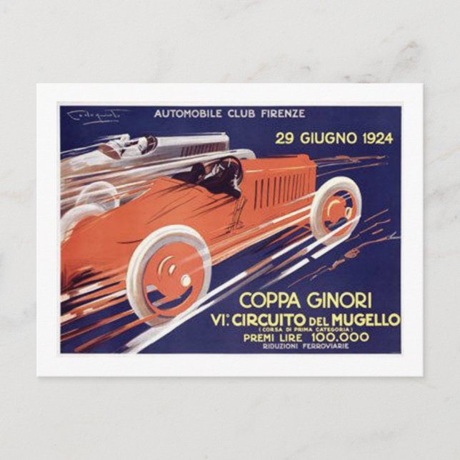 Coppa Ginori Auto Klubb Firenze Vykort (Framsida)