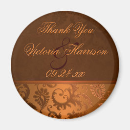 Copper and Brown Damask Wedding Favor Magnet