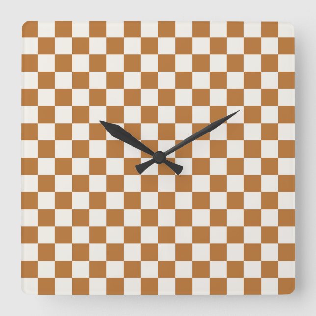 Copper and eggshell checkerboard pattern fyrkantig klocka (Framsida)