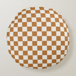 Copper and eggshell checkerboard pattern rund kudde