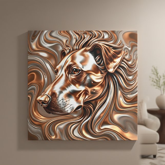 Copper and Silver Metallic Swirl Dog Portrait Canvastryck (Skapare uppladdad)