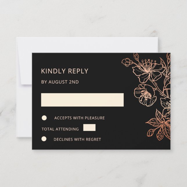  Copper Black Wedding RSVP OSA Kort (Framsida)