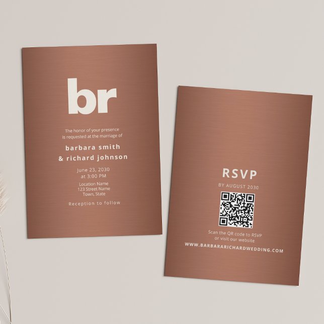 Copper Brown Minimalist QR Wedding Inbjudningar (Skapare uppladdad)