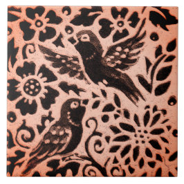 Copper Brown Woodland Bird Blommigt Löv Fall Trive Kakelplatta