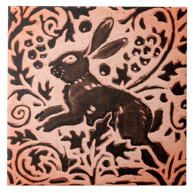 Copper Brown Woodland Bunny Rabbit Fall Trivet Kakelplatta (Framsidan)