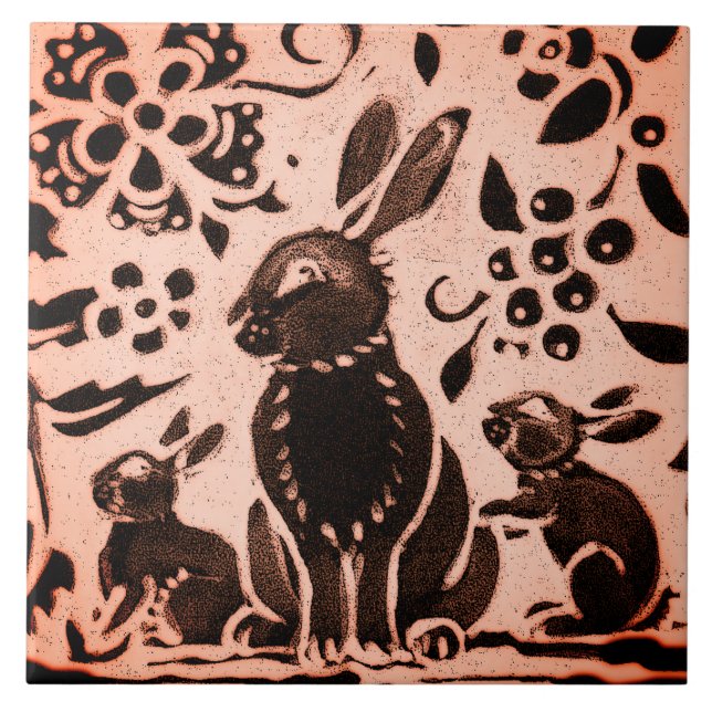 Copper Brown Woodland Bunny Rabbit Fall Trivet Kakelplatta (Framsidan)