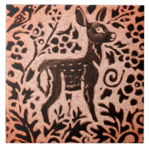 Copper Brown Woodland Fawn Hjort Blommigt Fall Tri