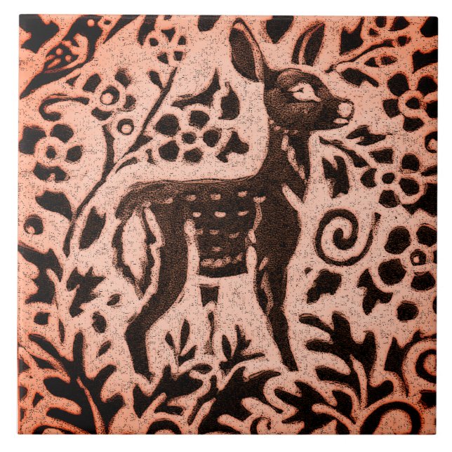 Copper Brown Woodland Fawn Hjort Blommigt Fall Tri Kakelplatta (Framsidan)