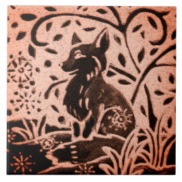Copper Brown Woodland Fox Snö Winter Fall Trivet Kakelplatta