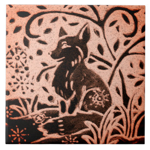 Copper Brown Woodland Fox Snö Winter Fall Trivet Kakelplatta