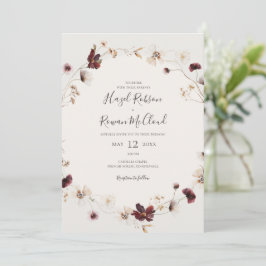 Copper Burgundy Wildblomma | Beige Avslappnad Bröl Inbjudningar
