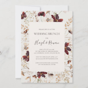 Copper Burgundy Wildblomma Beige Bröllop Brunch Inbjudningar