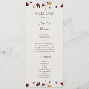 Copper Burgundy Wildblomma Beige Bröllopsprogram Program
